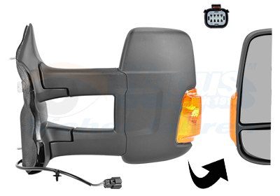 Rétroviseur gauche, noir, électrique, chauffant, bras long, avec feu clignotant orange