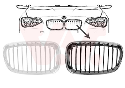 Grille calandre gauche, noire et chromée, modèle basic