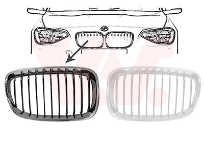 Grille calandre droite, noire et chromée, modèle basic