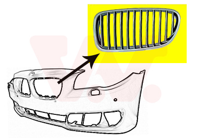 Grille calandre gauche, chromée avec cadre chromé