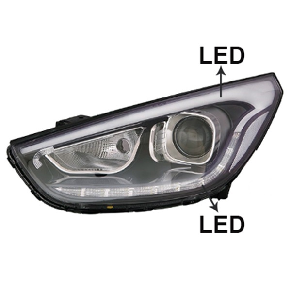 Phare avant gauche, électrique, avec led supérieur, avec feu led inférieur