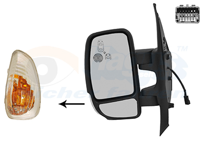 Rétroviseur gauche, noir, électrique, chauffant, clignotant, sonde de température, bras court, avec assistance angle mort