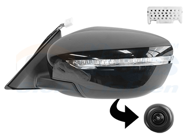 Rétroviseur gauche, noir, rabattable électriquement, chauffant, avec feu clignotant, avec caméra angle mort