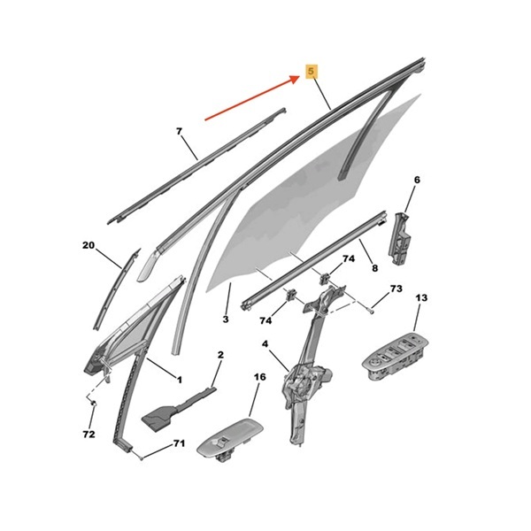 Coulisse de vitre avant gauche