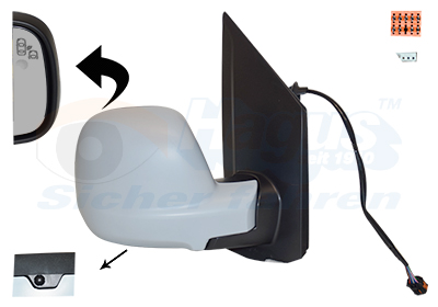 Rétroviseur droit, à peindre, rabattable électriquement, chauffant, avec surveillance angle mort, avec sonde de température