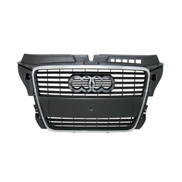 Grille de calandre grise, avec moulure chromée, sans emplacements radars