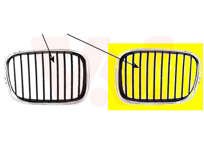 Grille de calandre gauche, noire avec cadre chromé
