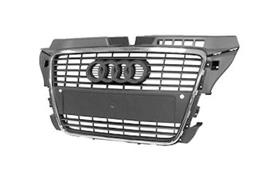 Grille de calandre, noire, avec moulure chromée, sans emplacement radars