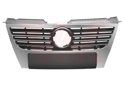 Grille de calandre, noir/chromée, avec moulure chromée, sans emplacement radars, pour emblème 150 mm