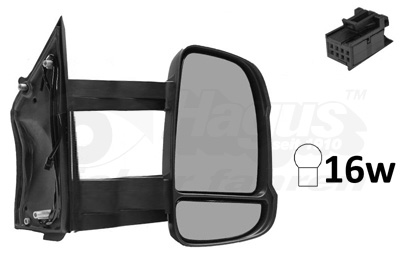 Rétroviseur droit, noir, électrique, chauffant, avec clignotant, bras long (19cm)