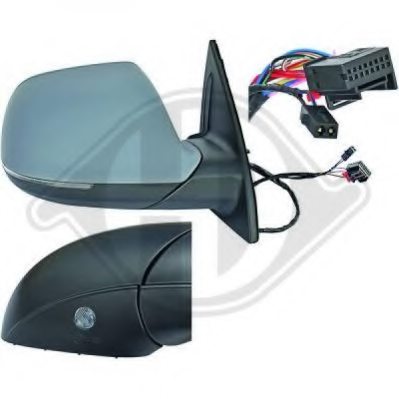 Rétroviseur droit,  a peindre, chauffant, électrique, rabattable électriquement, avec mémoire, avec clignotant et éclairage au sol, fonction side assist