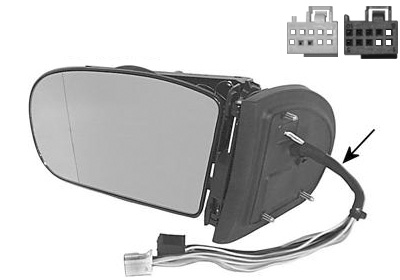Rétroviseur gauche, électrique, chauffant, avec rabattement électrique, modèle câble long, sans glace, sans coquille
