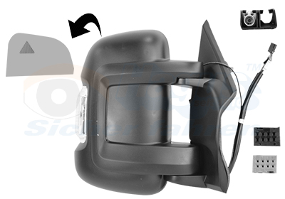 Rétroviseur droit, électrique, bras court 8cm, chauffante, avec assistance angle mort, rabattable électriquement, avec antenne