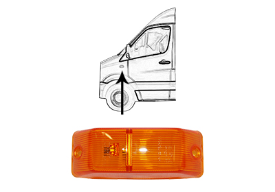 Feu répétiteur d'aile avant droite ou gauche, orange, rectangulaire